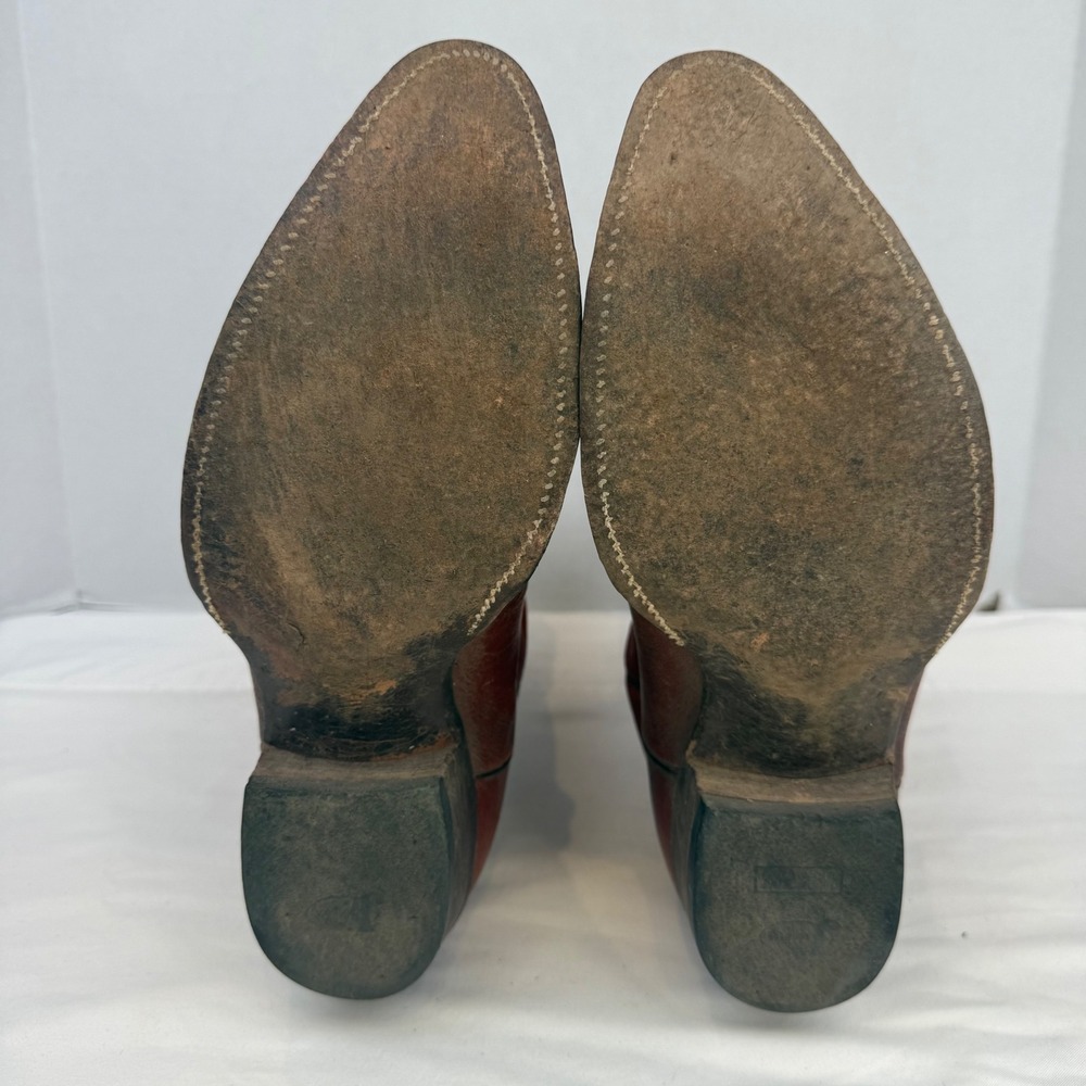 Justin Vintage Mens Cowboy Boots Reddish Brown Leather Western Pointed Toe 9D - Picture 12 of 12